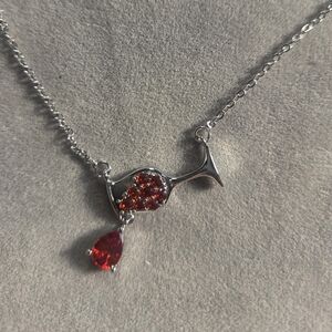 New Silver And Red Wine Glass Pendant Necklace